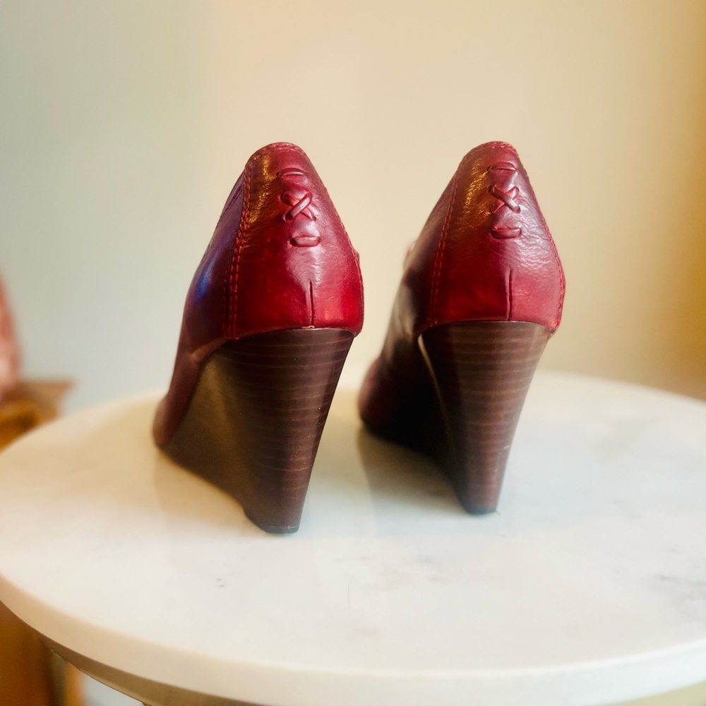 Frye Regina Wedge Mary Jane Shoes Womens Size 8M RED Leather High Heel - Picture 3 of 6